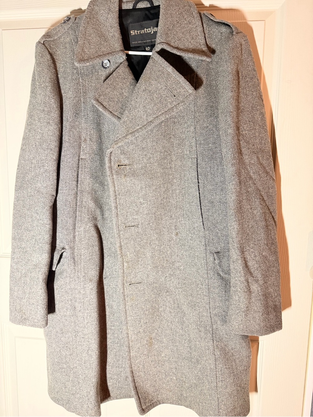 Stratojack Gray Wool-Blend Double-Breasted Pea Coat